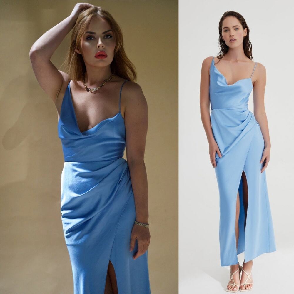 Significant Other | NWT Aria Dress in Blue Asymmetric Cowl Neck Maxi AUS 8/US 4
